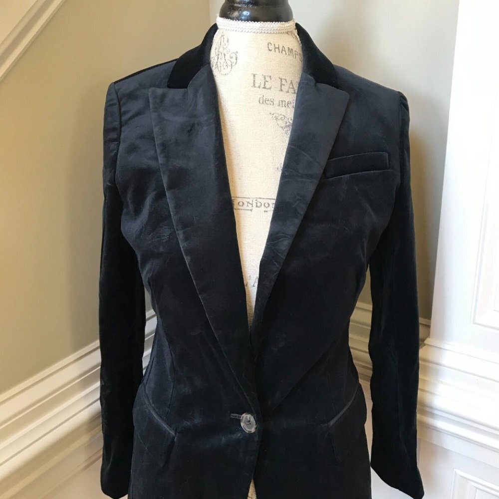 NWT JCrew Willa Velvet Blazer Jacket Womens 0 Black Stretch One Button Coat NEW - Picture 4 of 13